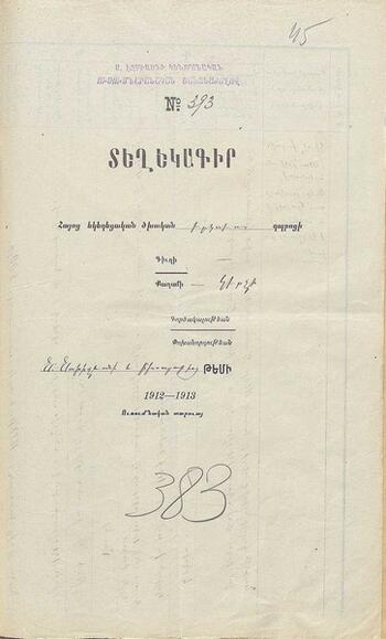 Ведомость армянской церковно-приходской школеы .Керчи. 1912-1913